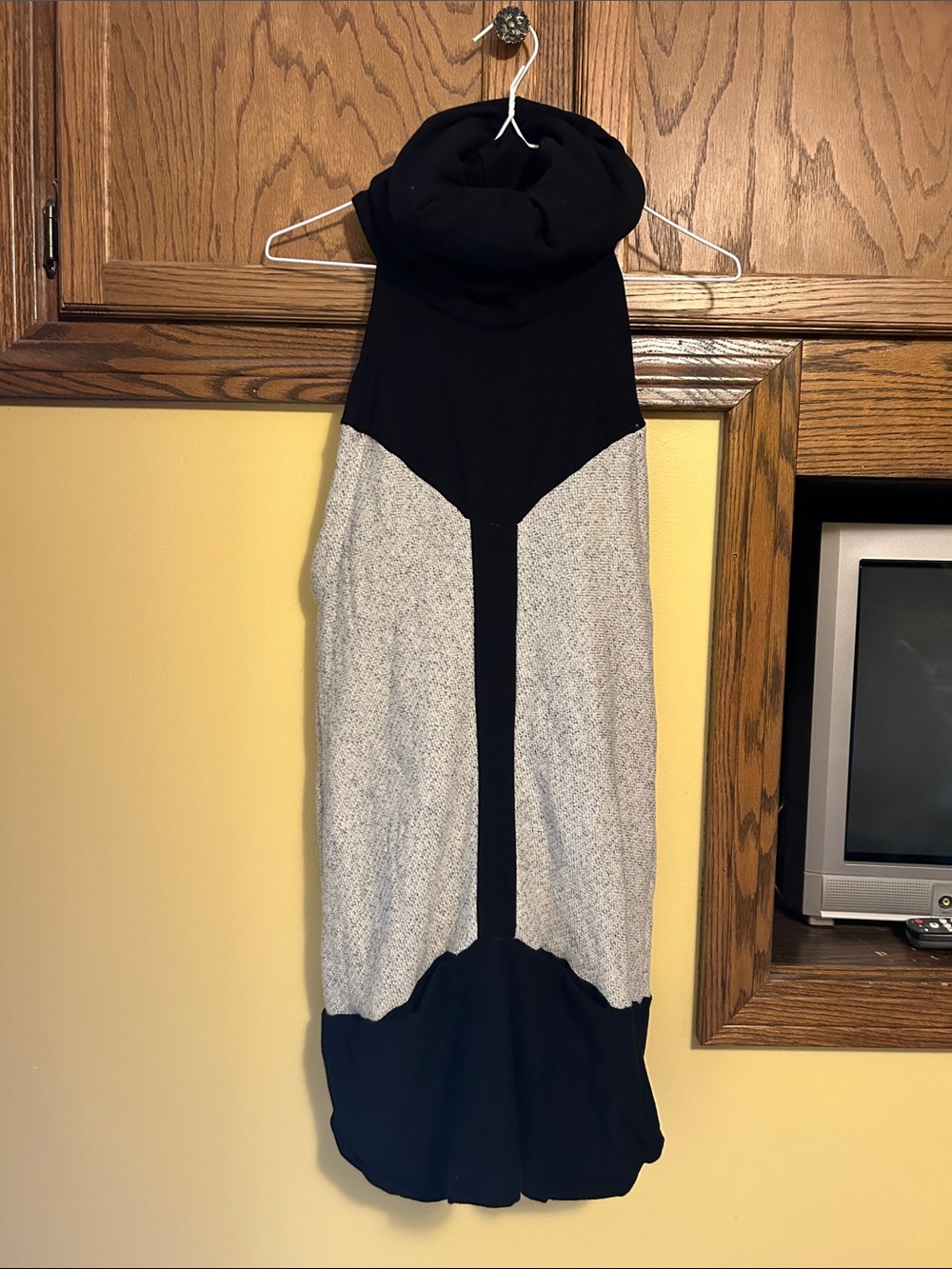Sleeveless Black and Gray Mini Dress with Cowl Neck